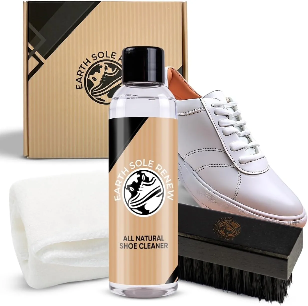 All Natural Organic Shoe Cleaner Kit, Brush and Microfiber Towel Included, Fabric Cleaner For Mesh, Leather, Whites, Canvas, Suede and Nubuck Sneakers