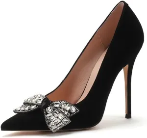 anteikira Women's High Heels with Bows Classic Pointed Closed Toe Heels Sexy Sparkly Rhinestone Stiletto Pumps High Heel Daily Office Work Slip On Wedding Party Dress Shoes