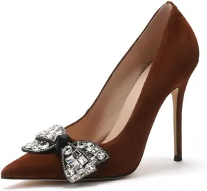 anteikira Women's High Heels with Bows Classic Pointed Closed Toe Heels Sexy Sparkly Rhinestone Stiletto Pumps High Heel Daily Office Work Slip On Wedding Party Dress Shoes