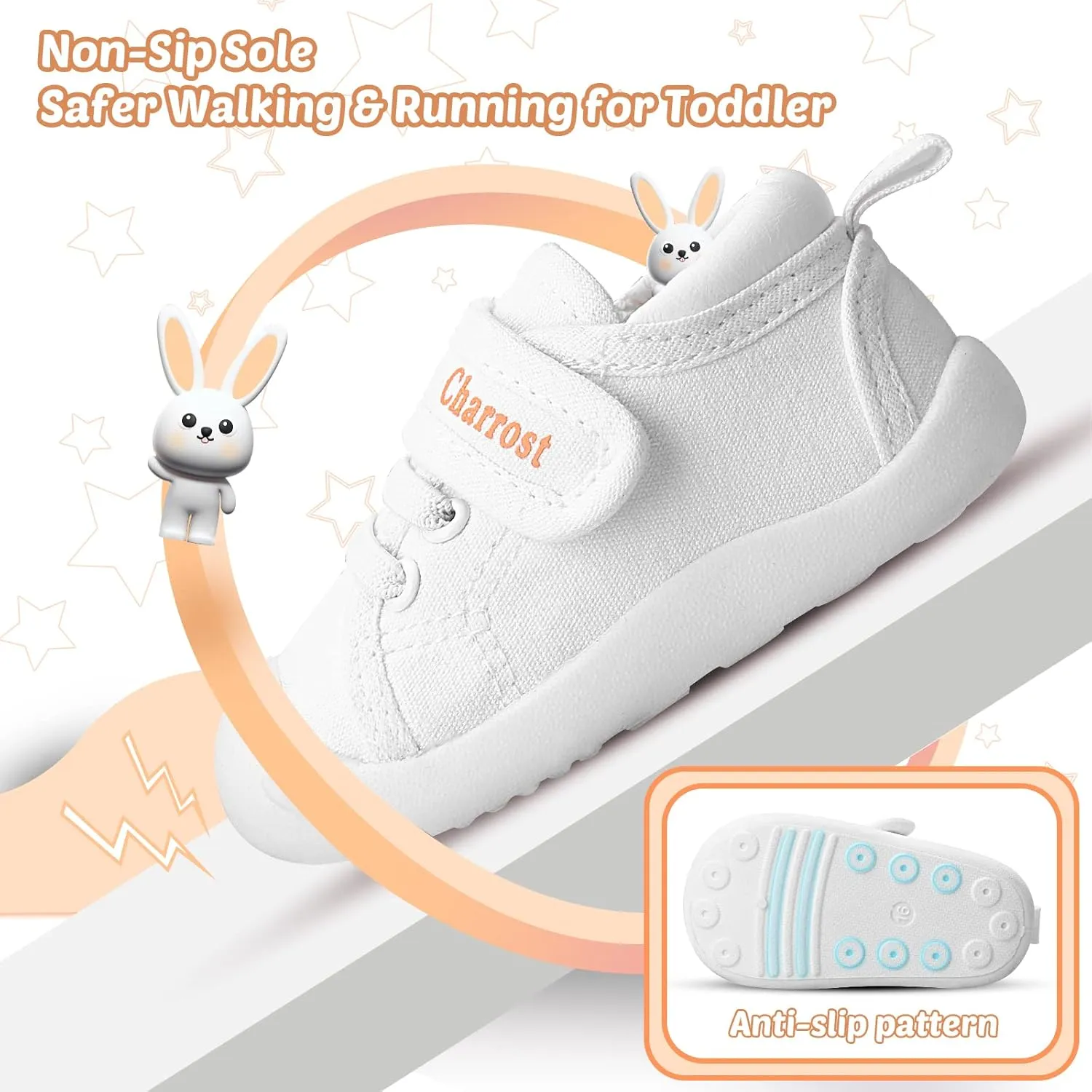 Baby Walking Shoes Toddler Girl Boy Soft Sole Breathable Cotton Canvas Shoes Infant Lightweight Non-Slip Safer Slip-on First Walkers Shoes Casual Tennis Wide Sneakers Rubber Soles Running Outdoor