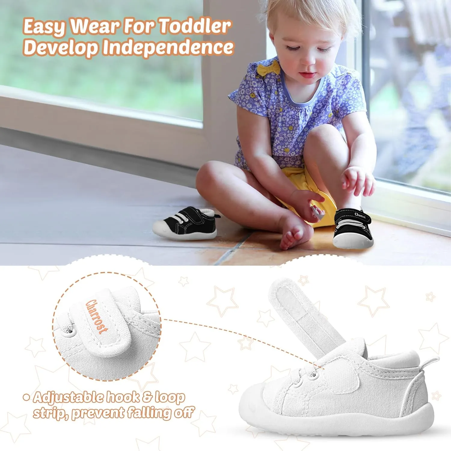 Baby Walking Shoes Toddler Girl Boy Soft Sole Breathable Cotton Canvas Shoes Infant Lightweight Non-Slip Safer Slip-on First Walkers Shoes Casual Tennis Wide Sneakers Rubber Soles Running Outdoor