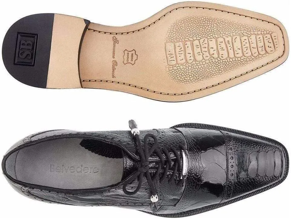 Batta Black Genuine Ostrich Cap-Toe Lace-ups