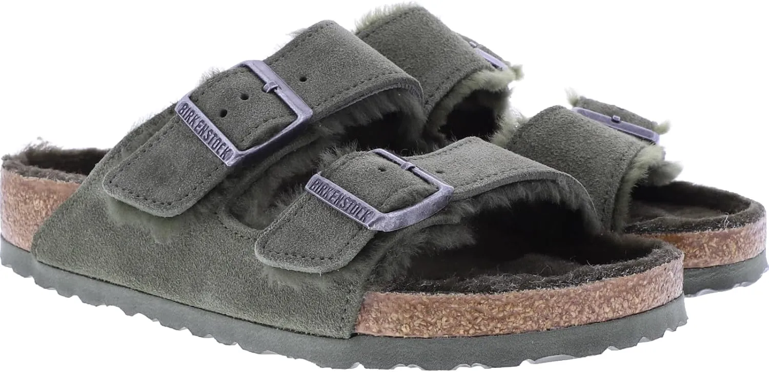 BIRKENSTOCK Model: Arizona with Lambskin / Thyme Olive Leather / Width: Normal / 1025666 / Unisex