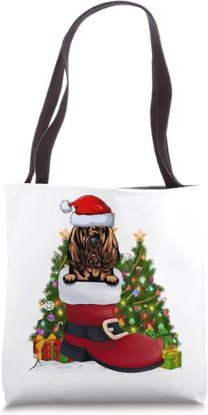 Bloodhound in the Shoe Santa Hat Ugly Christmas Sweater Tote Bag