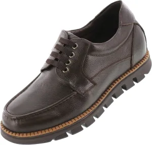 CALTO Men's Invisible Height Increasing Elevator Shoes - Dark Brown Pebble Grain Leather Lace-up Casual Shoes - 3 Inches Taller- G63811 - Size 9 D(M) US