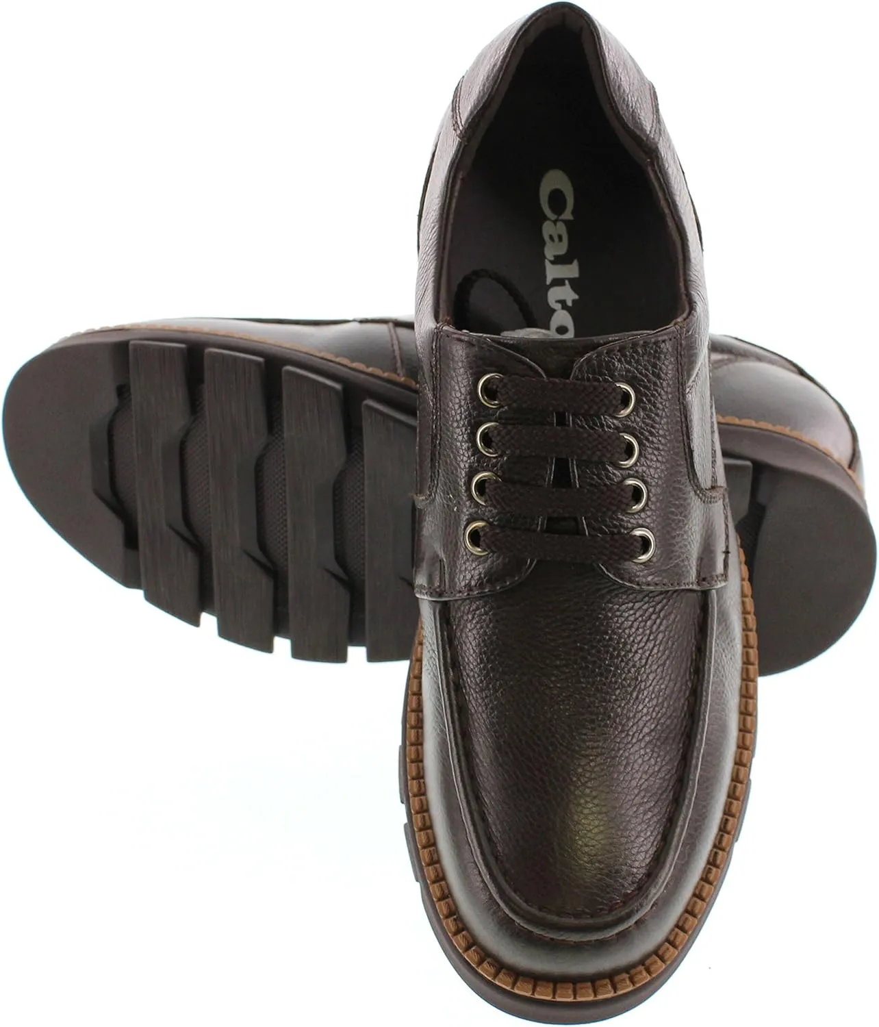 CALTO Men's Invisible Height Increasing Elevator Shoes - Dark Brown Pebble Grain Leather Lace-up Casual Shoes - 3 Inches Taller- G63811 - Size 9 D(M) US