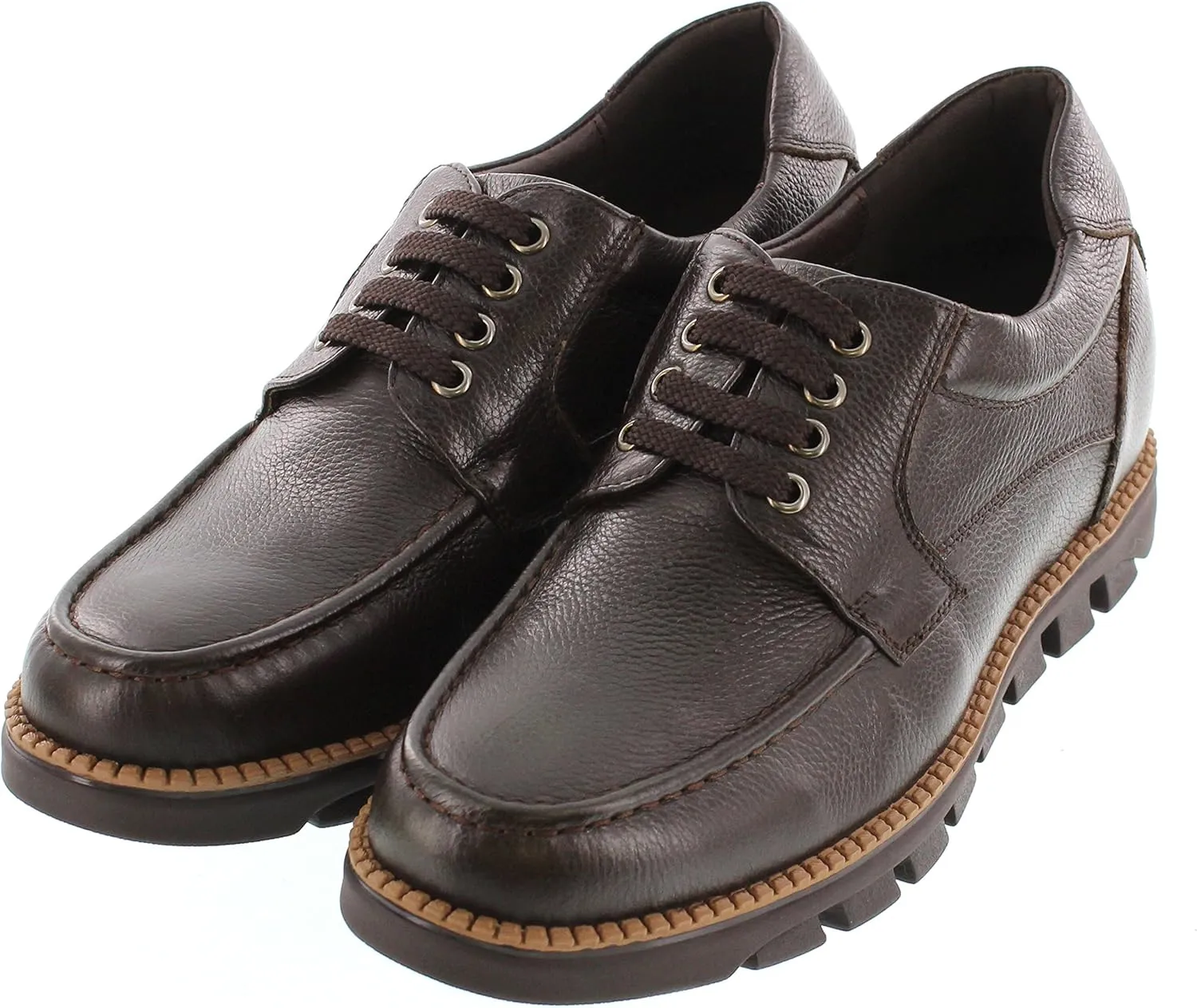 CALTO Men's Invisible Height Increasing Elevator Shoes - Dark Brown Pebble Grain Leather Lace-up Casual Shoes - 3 Inches Taller- G63811 - Size 9 D(M) US