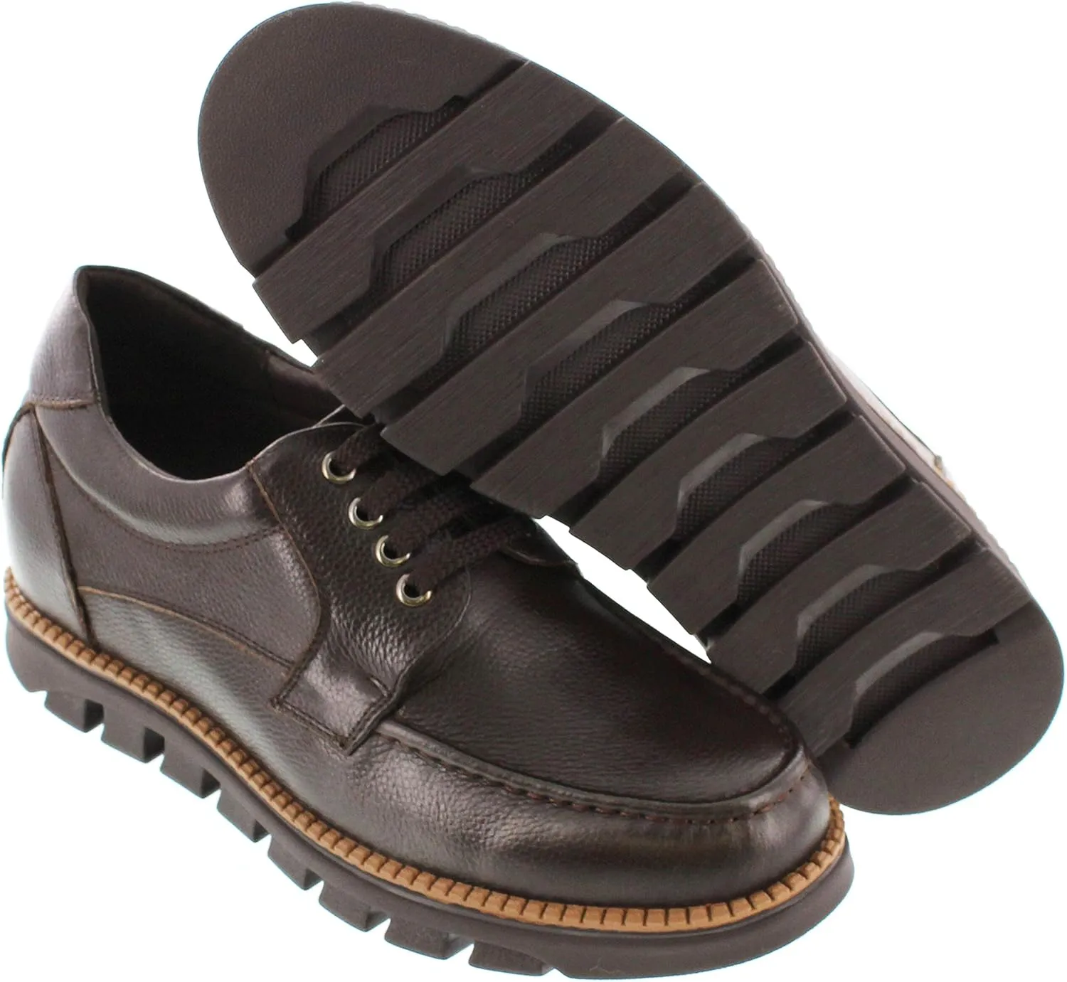 CALTO Men's Invisible Height Increasing Elevator Shoes - Dark Brown Pebble Grain Leather Lace-up Casual Shoes - 3 Inches Taller- G63811 - Size 9 D(M) US