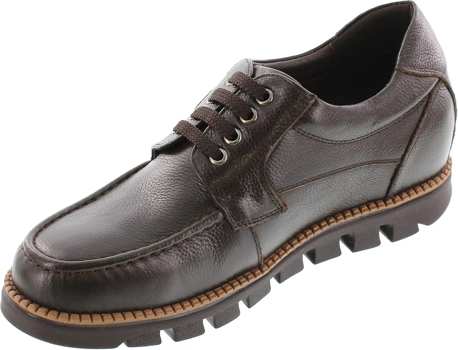 CALTO Men's Invisible Height Increasing Elevator Shoes - Dark Brown Pebble Grain Leather Lace-up Casual Shoes - 3 Inches Taller- G63811 - Size 9 D(M) US
