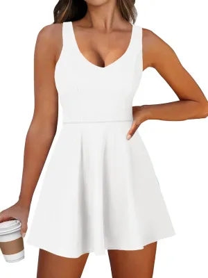 Caracilia Women Tennis Active Sporty Tank Dress with Shorts Workout Exercise Athletic Romper Mini Dresses Summer Golf Outfits