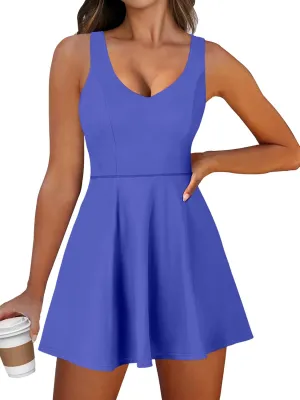 Caracilia Women Tennis Active Sporty Tank Dress with Shorts Workout Exercise Athletic Romper Mini Dresses Summer Golf Outfits
