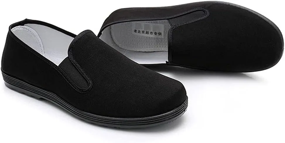 Chinese Kung Fu Slippers Canvas Martial Arts Tai Chi Shoes Rubber Sole Unisex All Black