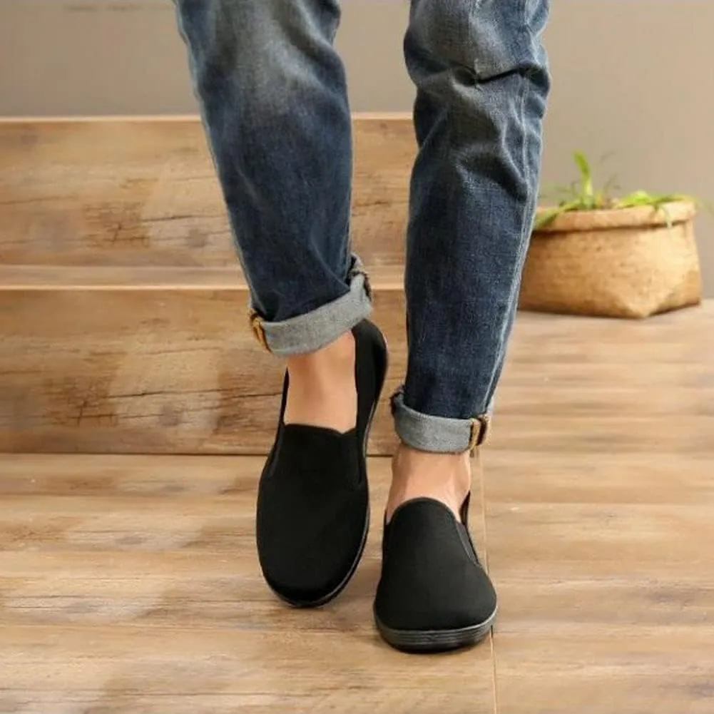 Chinese Kung Fu Slippers Canvas Martial Arts Tai Chi Shoes Rubber Sole Unisex All Black