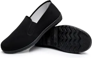 Chinese Kung Fu Slippers Canvas Martial Arts Tai Chi Shoes Rubber Sole Unisex All Black