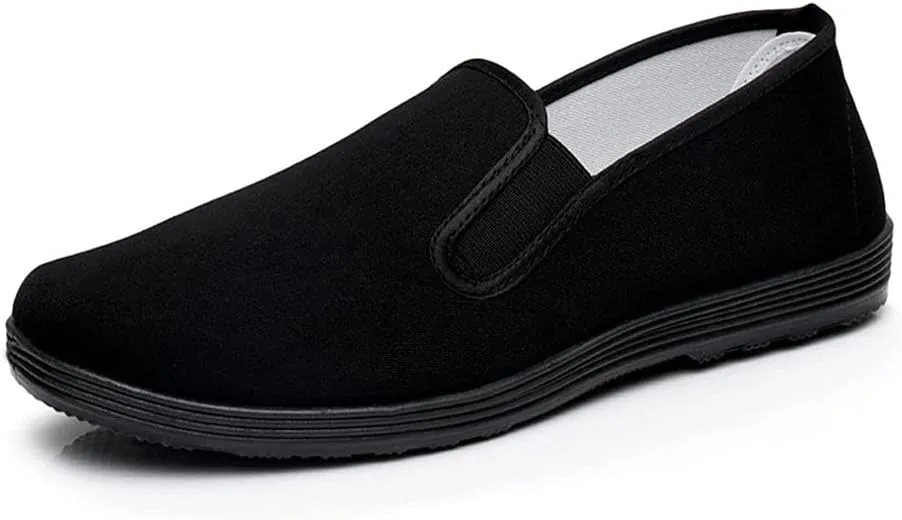 Chinese Kung Fu Slippers Canvas Martial Arts Tai Chi Shoes Rubber Sole Unisex All Black