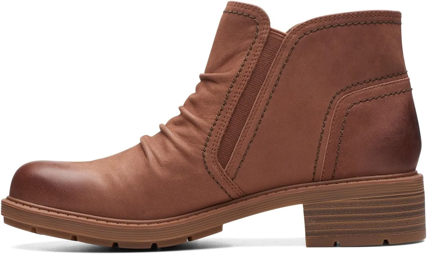 Clarks Womens Hearth Dove Leather Ruched Booties