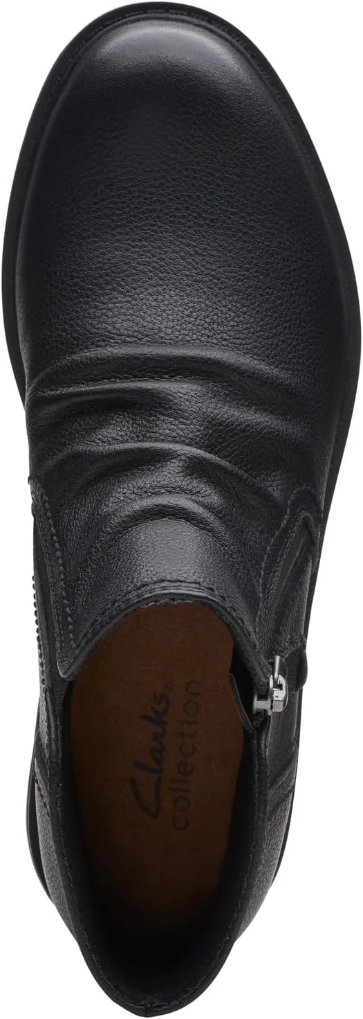 Clarks Womens Hearth Dove Leather Ruched Booties
