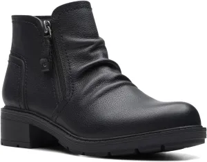 Clarks Womens Hearth Dove Leather Ruched Booties