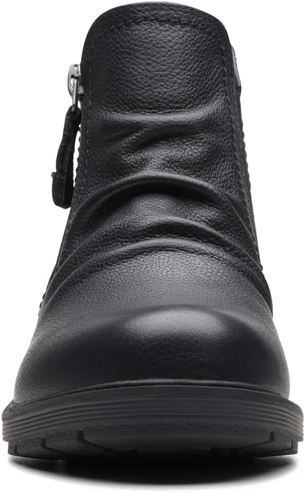 Clarks Womens Hearth Dove Leather Ruched Booties