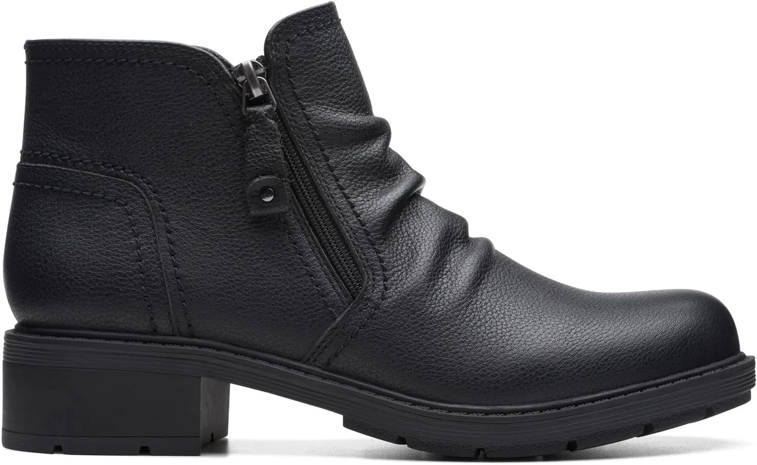 Clarks Womens Hearth Dove Leather Ruched Booties