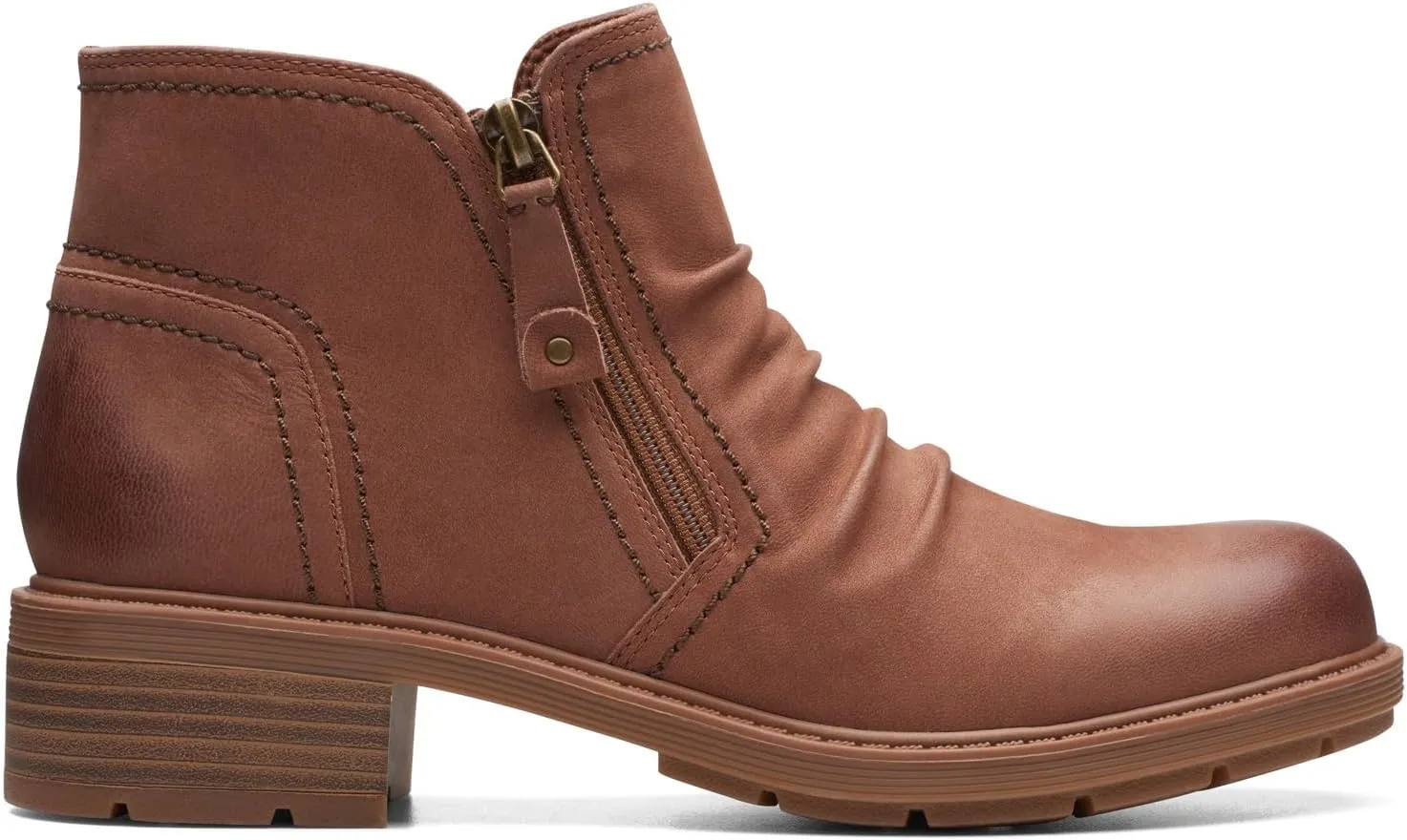 Clarks Womens Hearth Dove Leather Ruched Booties