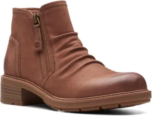 Clarks Womens Hearth Dove Leather Ruched Booties