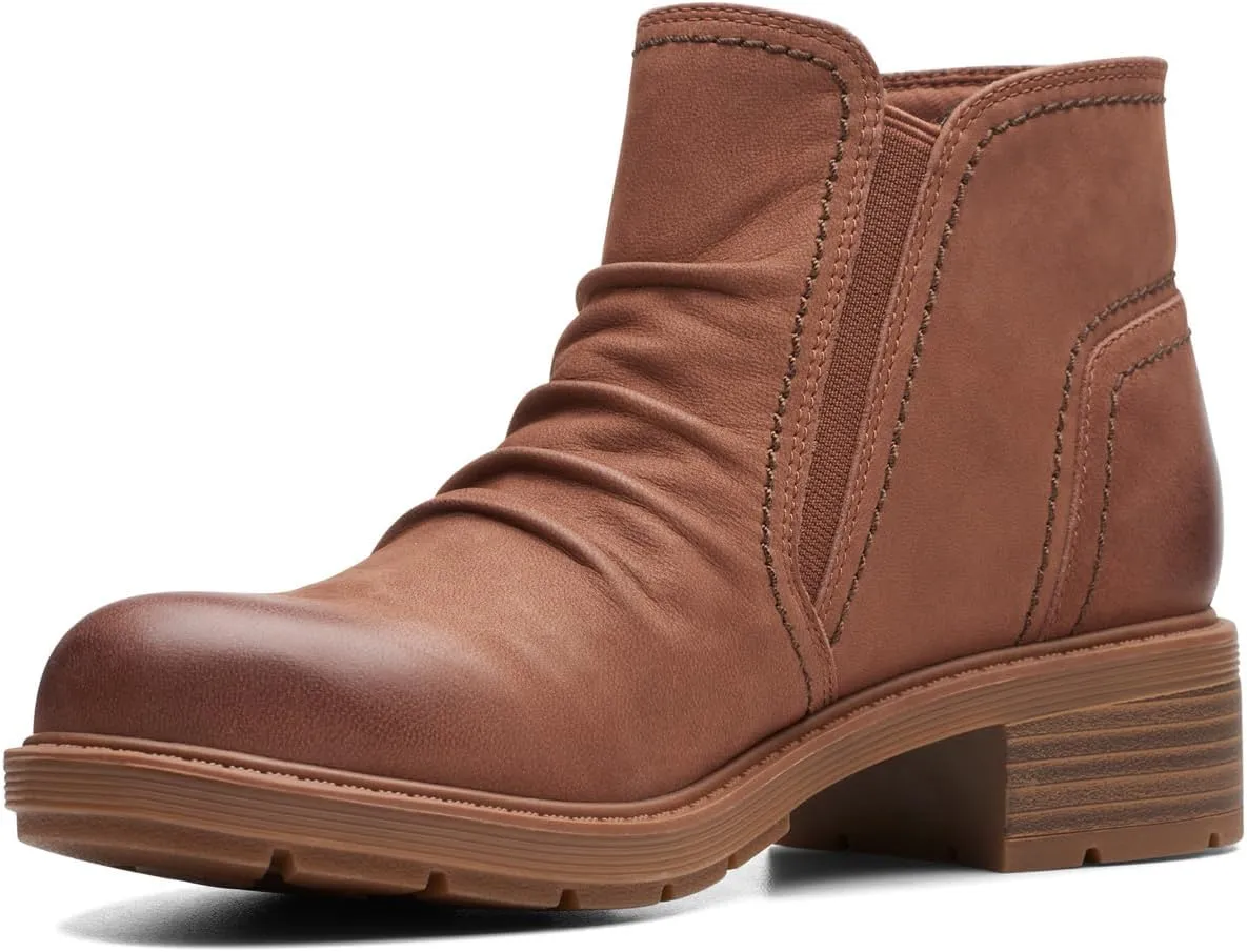 Clarks Womens Hearth Dove Leather Ruched Booties