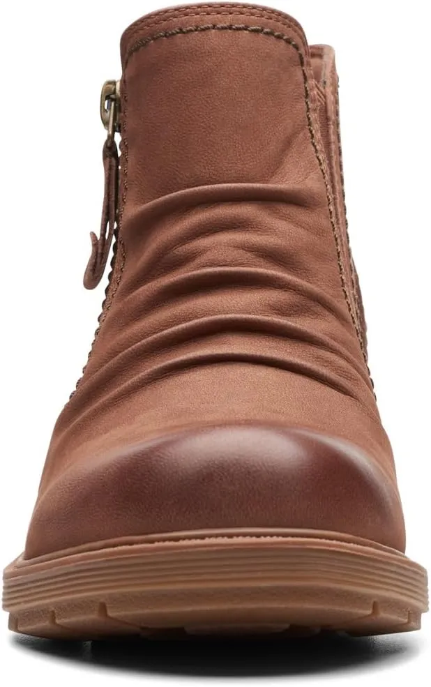 Clarks Womens Hearth Dove Leather Ruched Booties
