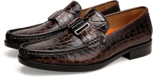 Classic Mens Leather Dress Loafer, Luxury Crocodile Printed Formal Business Shoes Slip on Dress Shoes with Buckle Penny Loafer for Mens