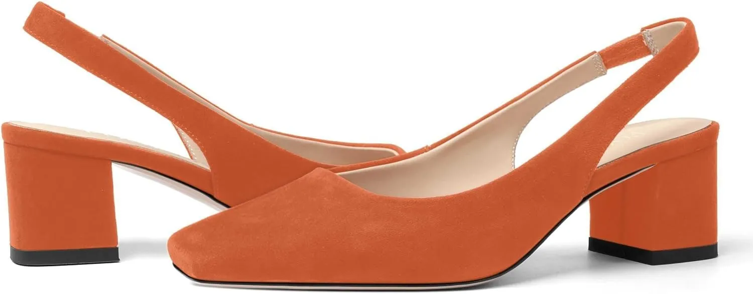 FOGEENA Womens Solid Suede Night Club Slip On Dress Square Toe Chunky Leather Low Heel Pumps Shoes 2 Inch