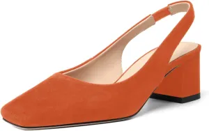 FOGEENA Womens Solid Suede Night Club Slip On Dress Square Toe Chunky Leather Low Heel Pumps Shoes 2 Inch