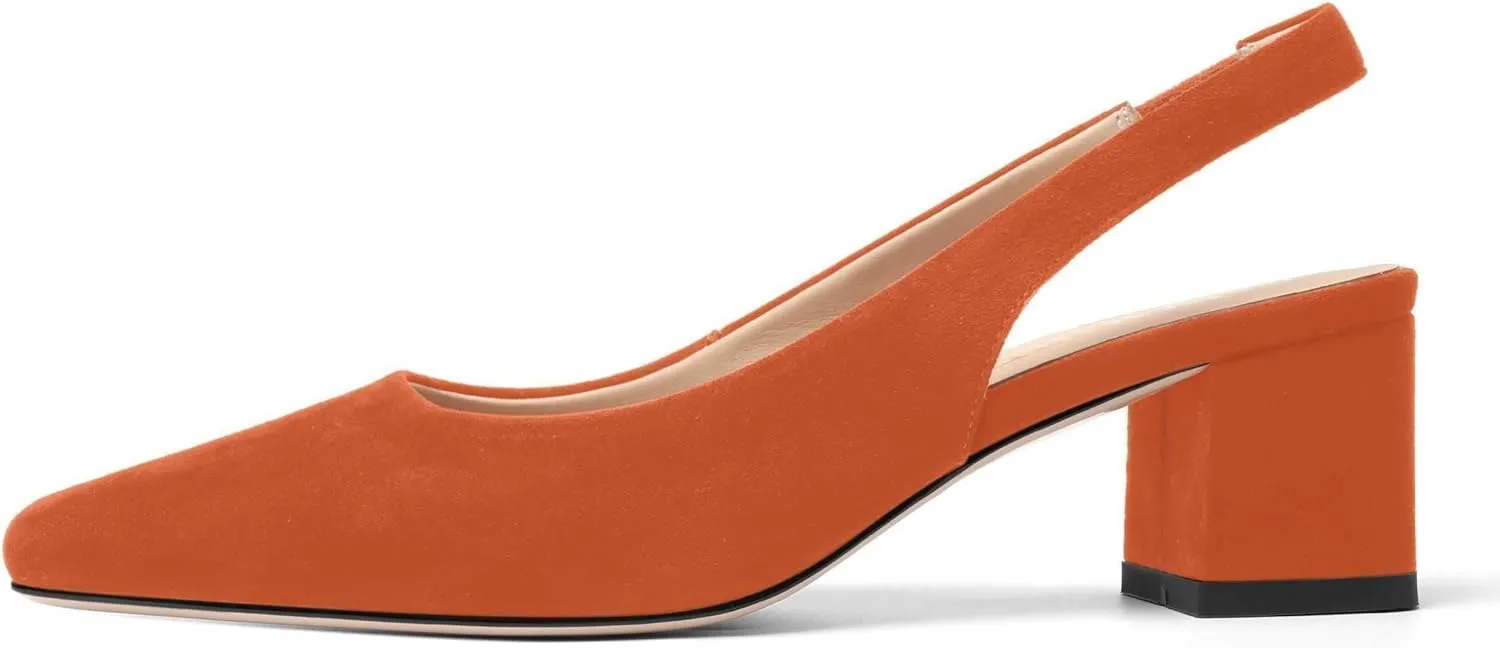 FOGEENA Womens Solid Suede Night Club Slip On Dress Square Toe Chunky Leather Low Heel Pumps Shoes 2 Inch