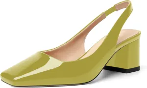 FOGEENA Womens Square Toe Patent Party Solid Dress Slip On Chunky Leather Low Heel Pumps Shoes 2 Inch