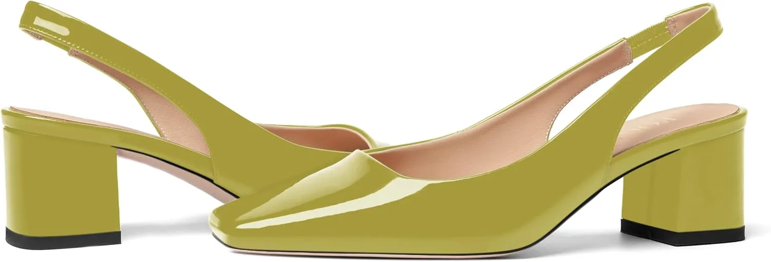 FOGEENA Womens Square Toe Patent Party Solid Dress Slip On Chunky Leather Low Heel Pumps Shoes 2 Inch