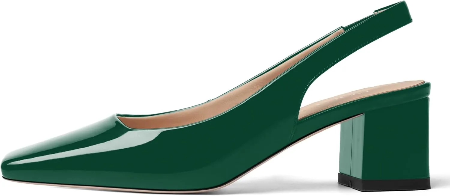 FOGEENA Womens Square Toe Patent Party Solid Dress Slip On Chunky Leather Low Heel Pumps Shoes 2 Inch