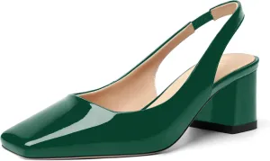 FOGEENA Womens Square Toe Patent Party Solid Dress Slip On Chunky Leather Low Heel Pumps Shoes 2 Inch