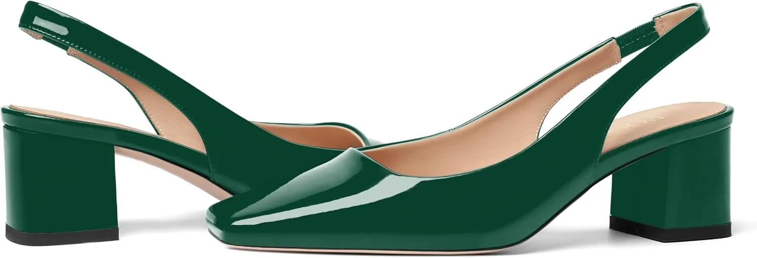 FOGEENA Womens Square Toe Patent Party Solid Dress Slip On Chunky Leather Low Heel Pumps Shoes 2 Inch