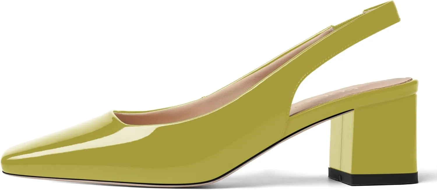 FOGEENA Womens Square Toe Patent Party Solid Dress Slip On Chunky Leather Low Heel Pumps Shoes 2 Inch