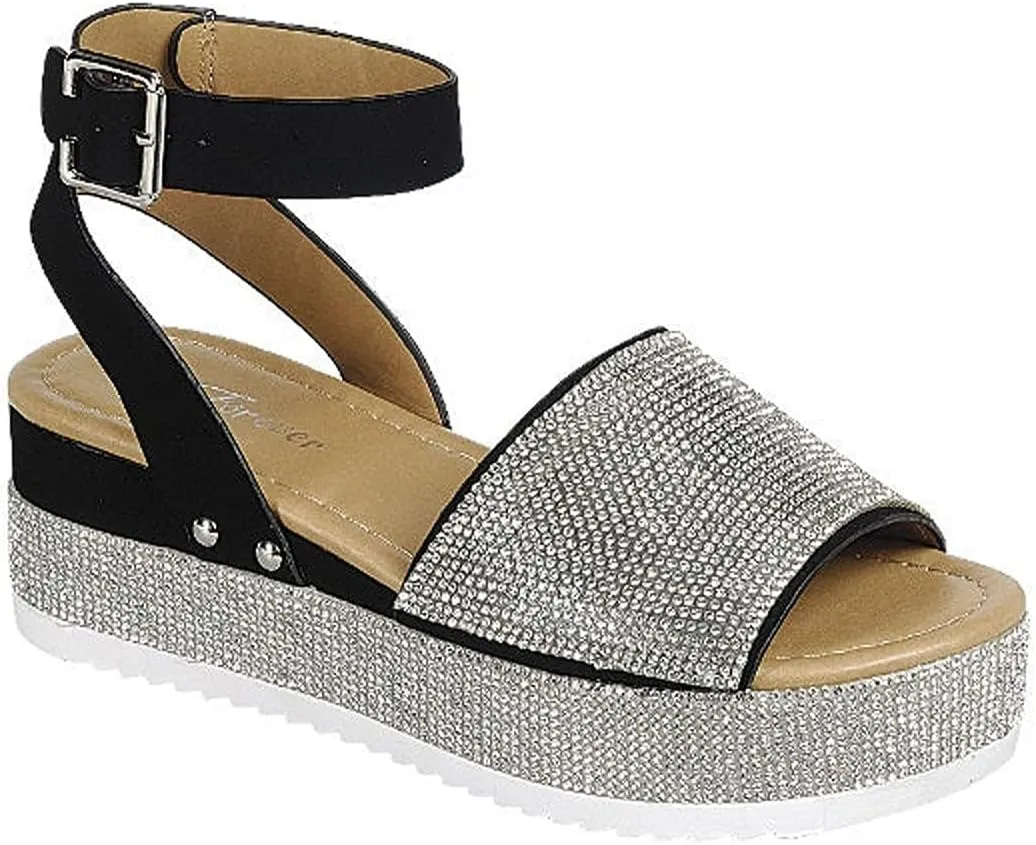 Forever Link Women Rhinestone Ankle Strap Crystal Platform Sandals-Luxury-96