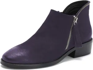 FSJ Women Fashion Zipper Low Chunky Heels Round Toe Classic Office Pull On Loafer Shoes Size 4-15 M US