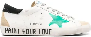 Golden Goose Super-Star Leather Upper Serigraph Star Suede Spur Canvas Heel Serigraph Mens Distressed Sneakers