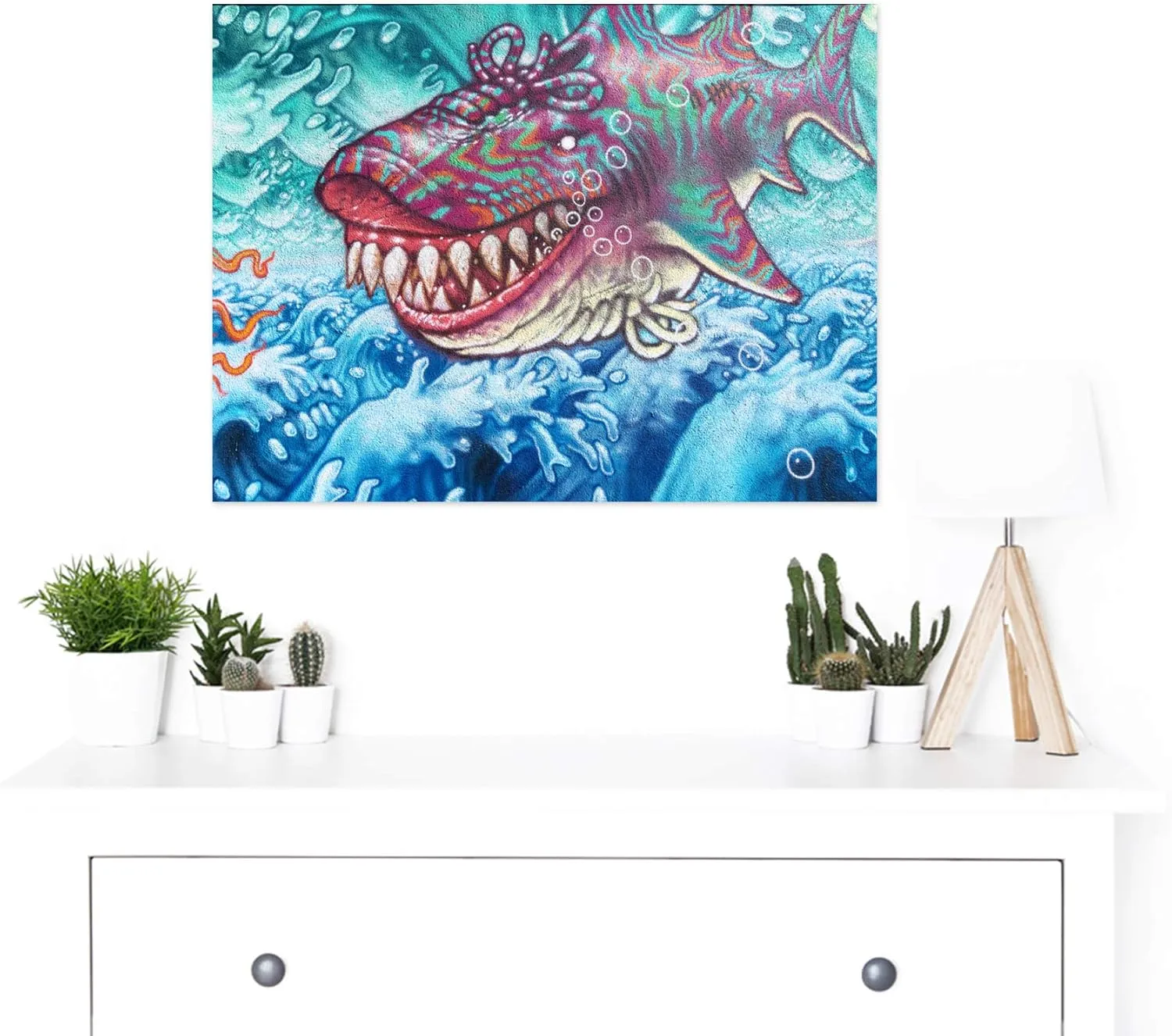 Graffiti Shoe Shark Mural Street Art Large Canvas Wall Art Print