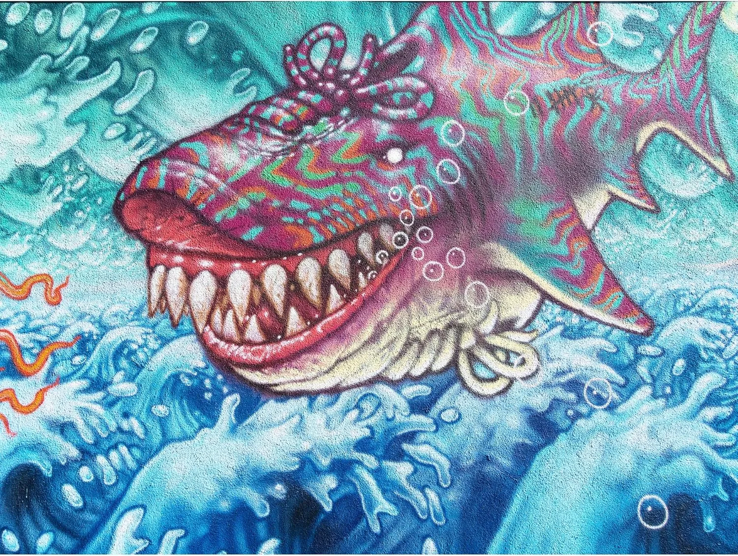 Graffiti Shoe Shark Mural Street Art Large Canvas Wall Art Print