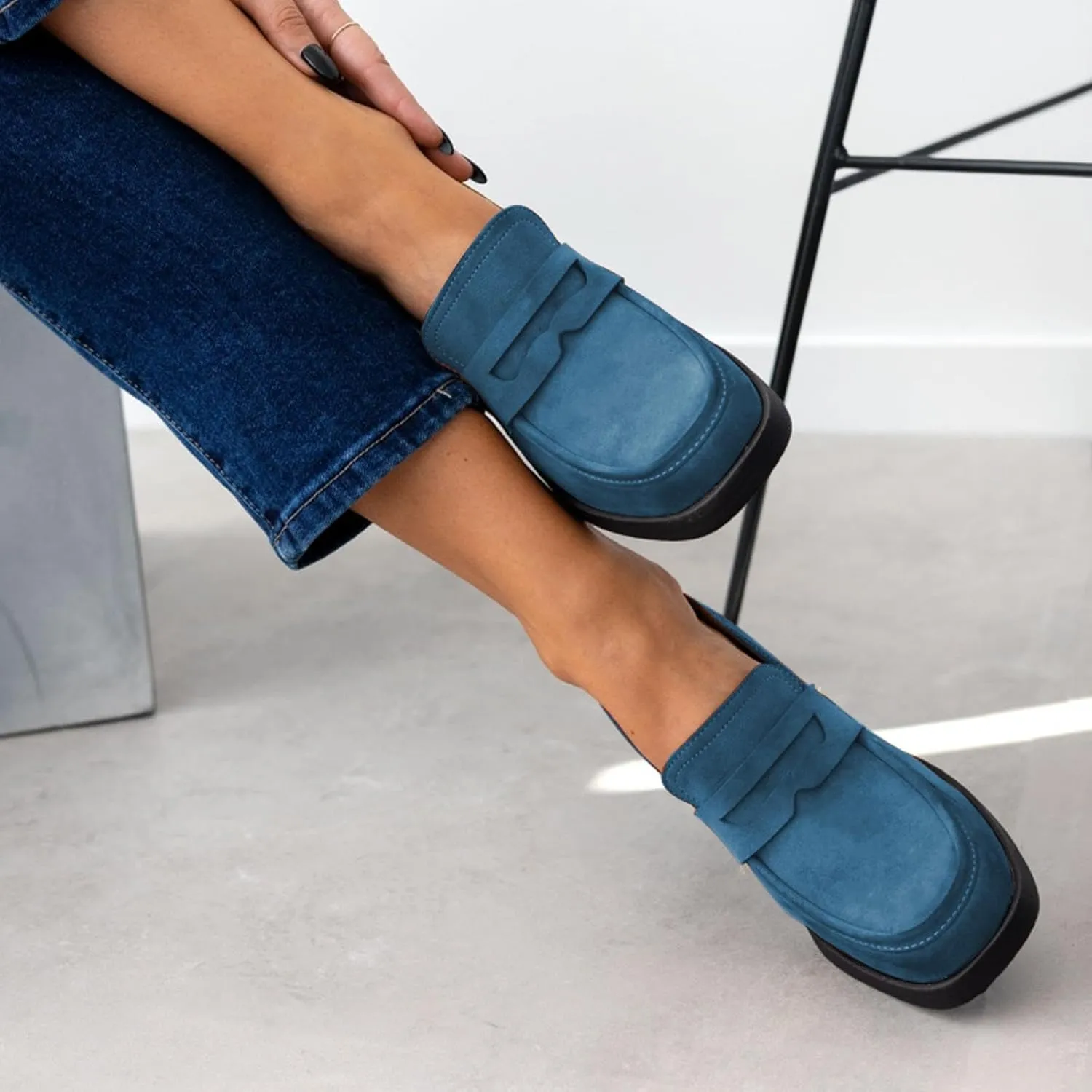 heelchic Chunky Loafers Women Dressy, Pumps Shoes for Women Pointed Closed Toe, Comfortable Block Heels Penny Loafers Slip On
