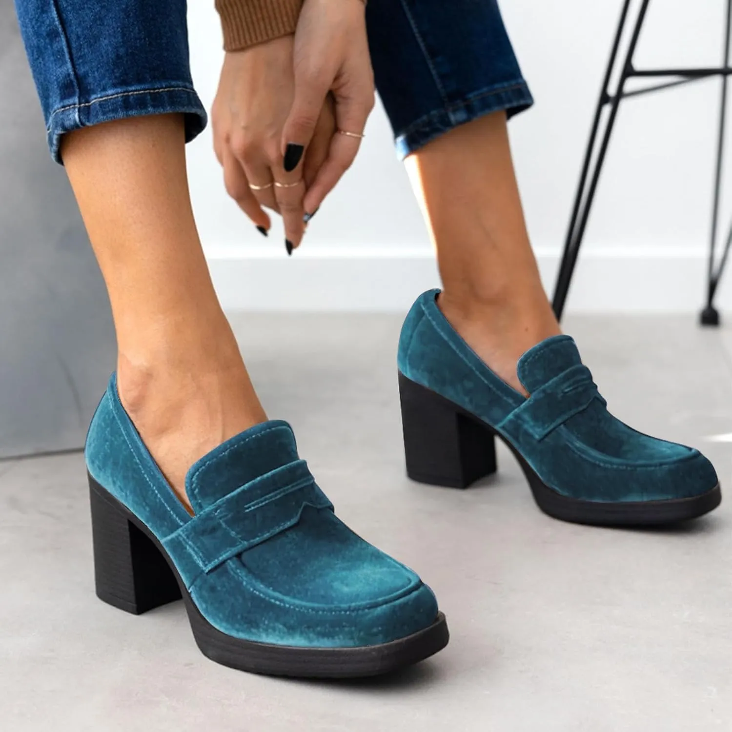 heelchic Chunky Loafers Women Dressy, Pumps Shoes for Women Pointed Closed Toe, Comfortable Block Heels Penny Loafers Slip On