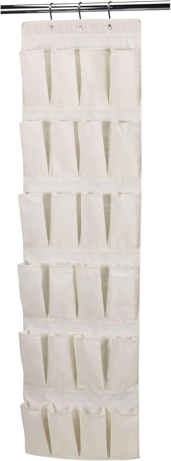 Household Essentials Over The Door 24 Packet Shoe Storage Organizer, Natural Canvas