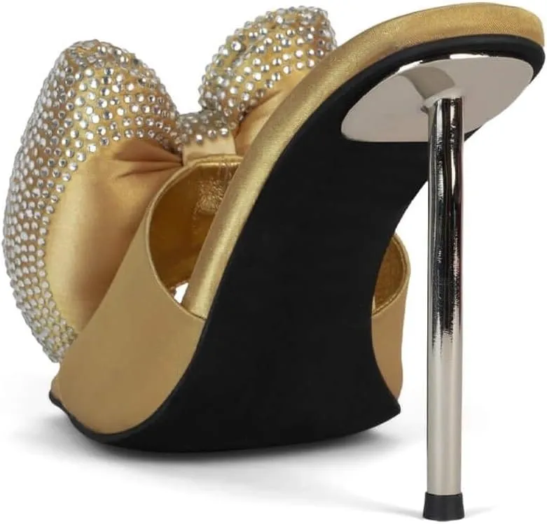Jeffrey Campbell BOW-DOWN-J Heels Black Satin Gold