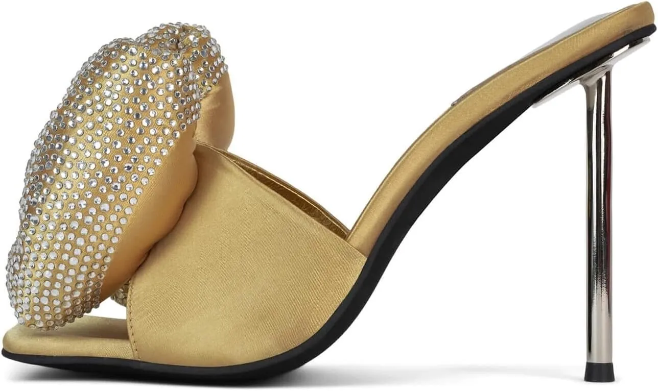 Jeffrey Campbell BOW-DOWN-J Heels Black Satin Gold
