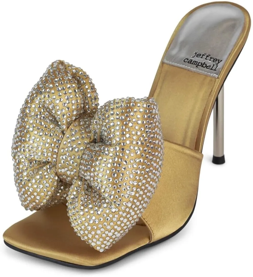 Jeffrey Campbell BOW-DOWN-J Heels Black Satin Gold