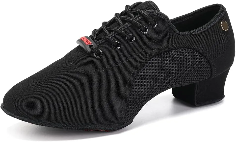 JUODVMP Women's Ballroom Dance Practice Shoes Breathable Canvas Chunky Heel Salsa Dance Shoes,Closed Toe